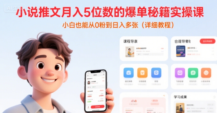 小说推文月入5位数的爆单秘籍实操课,,小白也能从0粉到日入多张(详细教程)-轻创社项目网
