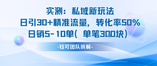 实测私域新玩法日引30加精准流量转化率50%日销5-10单每笔3张-轻创社项目网