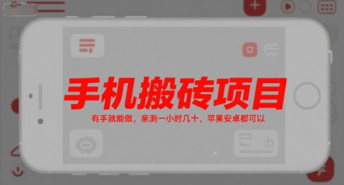 手机搬砖项目,有手就能做,亲测一小时几十,苹果安卓都可以-轻创社项目网