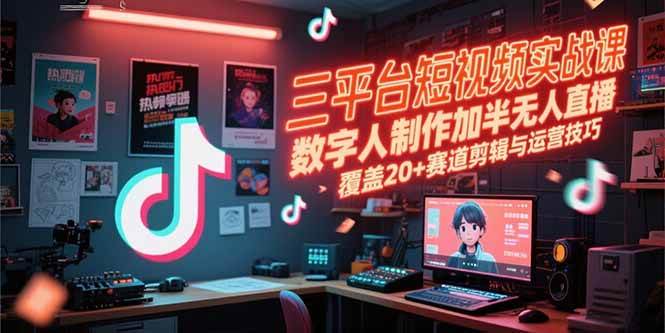 (15265期)三平台短视频实战课,数字人制作加半无人直播,覆盖20+赛道剪辑与运营技巧-轻创社项目网