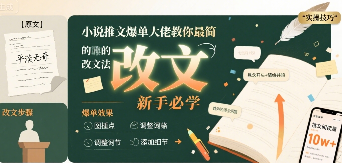 小说推文爆单大佬教你最简单的改文方法实操课,新手必学-轻创社项目网