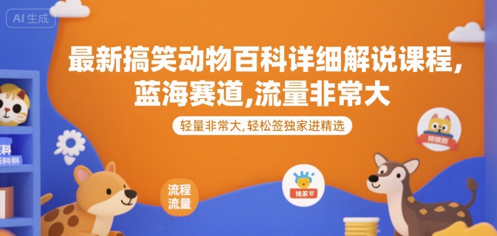 最新搞笑动物百科详细解说课程,蓝海赛道,流量非常大,轻松签独家进精选-轻创社项目网