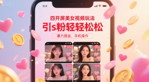 四开屏美女视频玩法,引s粉轻轻松松,暴力掘金,手机操作【揭秘】-轻创社项目网