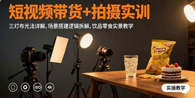 (15540期)短视频带货+拍摄实训:三灯布光法详解,场景搭建逻辑拆解,饮品零食实景教学-轻创社项目网