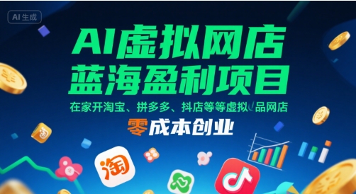 AI虚拟网店蓝海盈利项目,在家开淘宝、拼多多、抖店等虚拟品网店,零成本创业-轻创社项目网