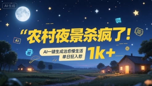 农村夜景杀疯了!AI一键生成治愈系慢生活,单日狂入1k+-轻创社项目网