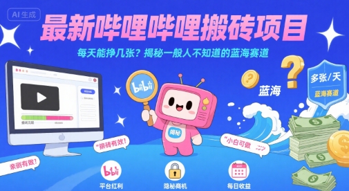 最新哔哩哔哩上B站搬砖项目,每天能挣几张?揭秘一般人不知道的蓝海赛道-轻创社项目网