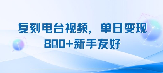 复刻电台视频,单日变现8张+新手友好,长期可做-轻创社项目网