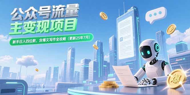 (15412期)公众号流量主变现项目,新手日入四位数,含爆文写作全攻略(更新25年7月)-轻创社项目网