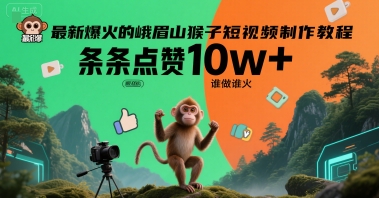 最新爆火的峨眉山猴子短视频制作教程,条条点赞10w+,谁做谁火【教程+提示词】-轻创社项目网