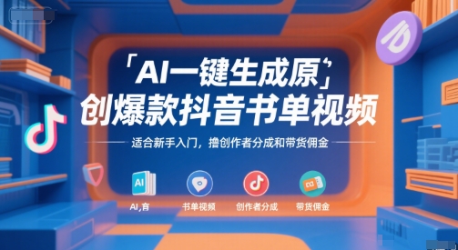 AI一键生成原创爆款抖音书单视频,适合新手入门,撸创作者分成和带货佣金【揭秘】-轻创社项目网