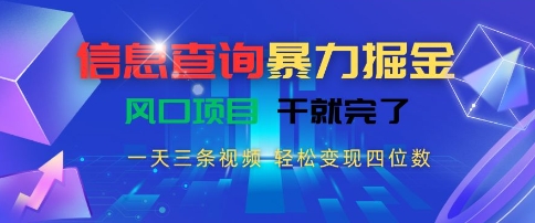信息查询暴力掘金,一天三条视频,轻松变现四位数,风口项目干就完了【揭秘】-轻创社项目网