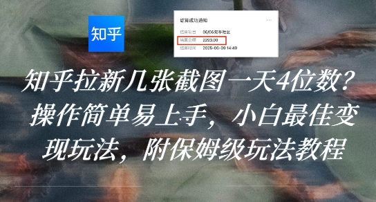 知乎拉新几张截图一天4位数?操作简单易上手,小白最佳变现玩法,附保姆级玩法教程-轻创社项目网