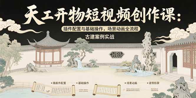 (15418期)天工开物短视频创作课:插件配置与基础操作,场景动画全流程 古建案例实战-轻创社项目网