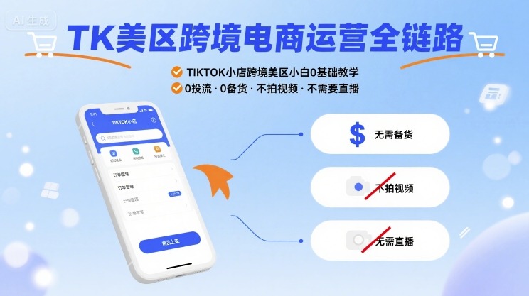 TK美区跨境电商运营全链路,TIKTOK小店跨境美区小白0基础教学,0投流0备货不拍视频不需要直播-轻创社项目网
