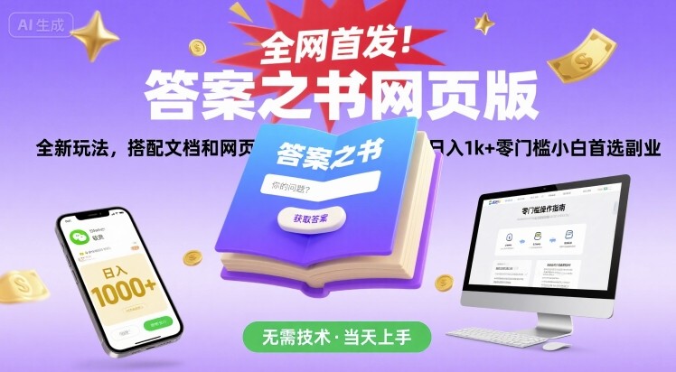 全网首发!答案之书网页版,全新玩法,搭配文档和网页,日入1k+零门槛小白首选副业【揭秘】-轻创社项目网