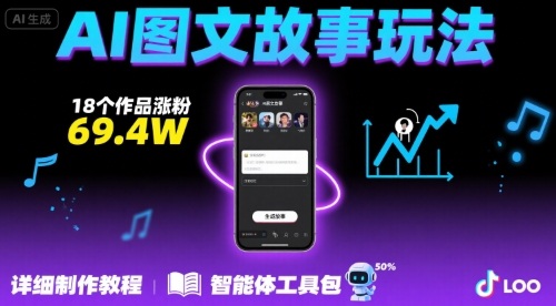 抖音爆火的ai图文故事玩法,18个作品涨粉69.4W,详细制作教程+智能体-轻创社项目网