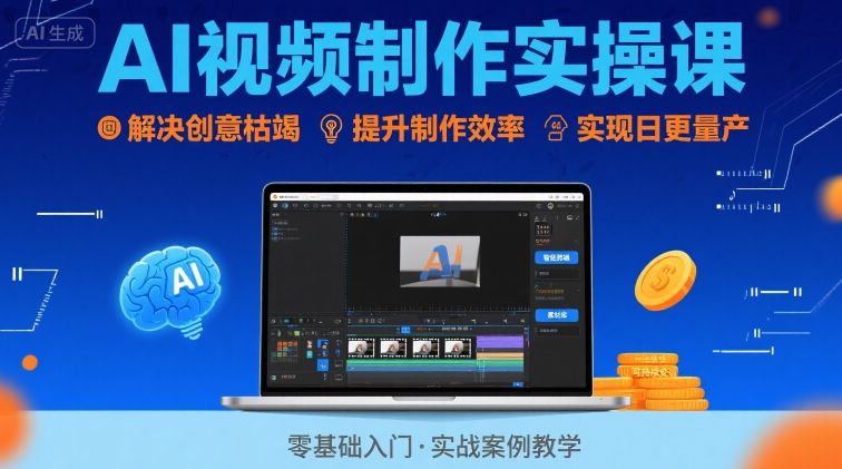 Ai视频制作实操课,解决创意枯竭、效率低下痛点,实现日更量产可持续变现-轻创社项目网