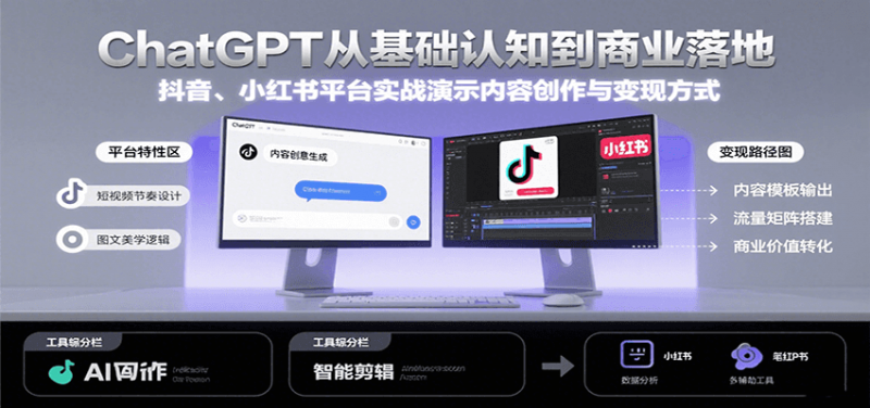 ChatGPT从基础认知到商业落地,实战演示抖音、小红书等平台的内容创作与变现-轻创社项目网