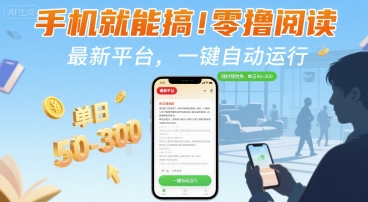 手机就能搞!零撸阅读挂G,最新平台,一键自动运行,随时随地挣,单日50-3张+【揭秘】-轻创社项目网