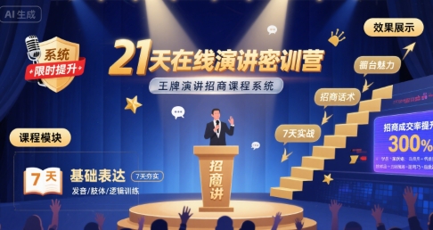 21天在线演讲密训营,王牌演讲招商课程系统-轻创社项目网