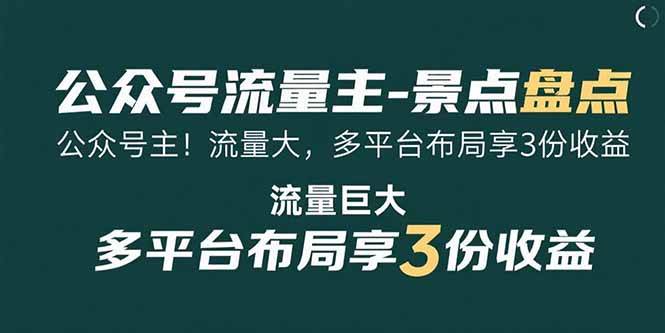 （15553期）公众号流量主-景点盘点 流量巨大 多平台布局享3份收益-轻创社项目网