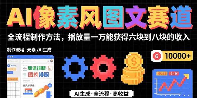 （15572期）AI像素风图文赛道：全流程制作方法，播放量一万能获得6块到8块的收入-轻创社项目网