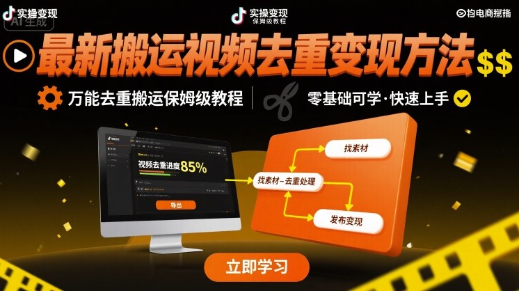最新搬运视频去重变现方法,万能去重搬运保姆级教程-轻创社项目网