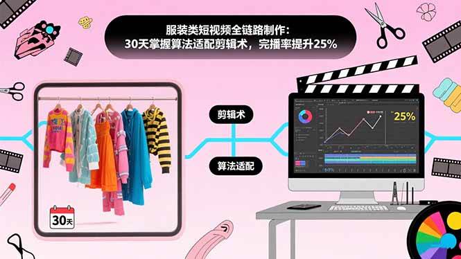 (15655期)服装类短视频全链路制作:30天掌握算法适配剪辑术,完播率提升25%-轻创社项目网
