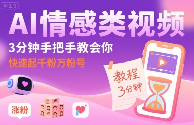 AI情感类视频,3分钟手把手教会你,快速起千粉万粉号-轻创社项目网