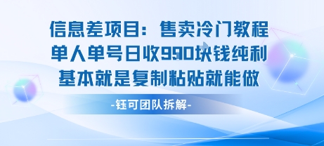 信息差项目:售卖冷门教程单人单号日收9张纯利基本就是复制粘贴就能做-轻创社项目网