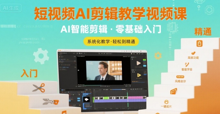 短视频AI剪辑教学视频课,入门到精通-轻创社项目网