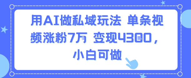 用AI做私域玩法,单条视频涨粉7W变现4.3k,小白可做-轻创社项目网