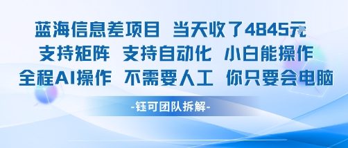 蓝海信息差项目当天收米1k+?支持矩阵支持自动化小白能操作全程AI操作不需要人工你只要会电脑-轻创社项目网