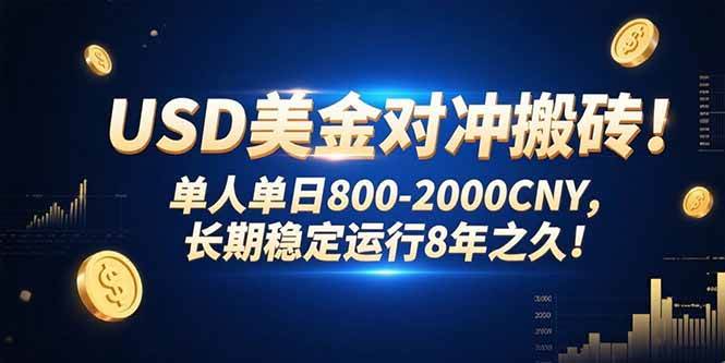 （15551期）USD美金对冲搬砖!单人单日800-2000CNY，长期稳定运行8年之久!-轻创社项目网