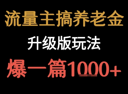 流量主之养老金升级版玩法 ?爆一篇收益1k+-轻创社项目网