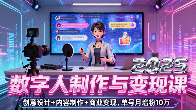（16032期）2025数字人制作与变现课，创意设计+内容制作+商业变现，单号月增粉10万+-轻创社项目网