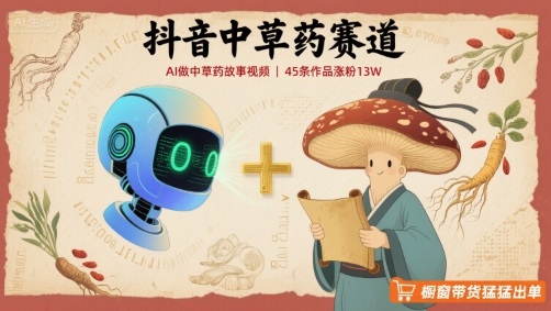 抖音中草药赛道,用AI做中草药故事视频,45条作品涨粉13W,橱窗带货猛猛出单-轻创社项目网