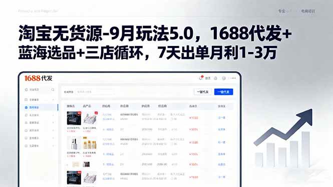 (15972期)淘宝无货源-9月玩法5.0,1688代发+蓝海选品+三店循环,7天出单月利1-3万-轻创社项目网