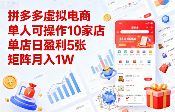 拼多多虚拟电商,单人可操作10家店,单店日盈利5张,矩阵月入1W+【揭秘】-轻创社项目网