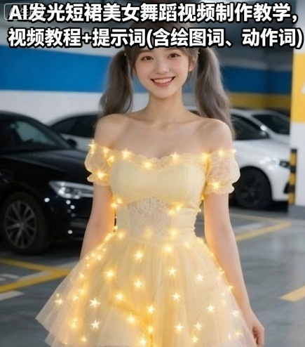 AI发光短裙美女舞蹈视频制作教学,视频教程+提示词(含绘图词、动作词)-轻创社项目网