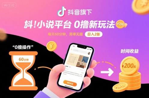 抖音旗下小说平台0撸新玩法,每天挂G60分钟,简单无脑,日入2张【揭秘】-轻创社项目网