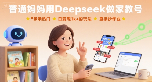 普通妈妈用Deepseek做家教号,条条热门,日变现1k+的玩法,直接抄作业-轻创社项目网