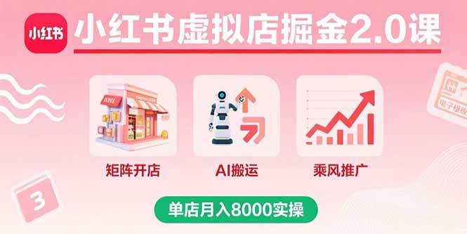 (15929期)小红书虚拟店掘金2.0课,矩阵开店+AI搬运+乘风推广,单店月入8000实操-轻创社项目网