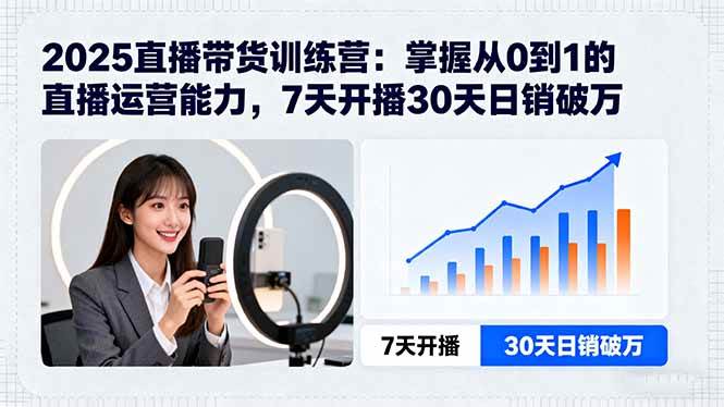 (15989期)2025直播带货训练营:掌握从0到1的直播运营能力,7天开播30天日销破万-轻创社项目网