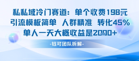 私域冷门赛道单个收费198米引流模板简单人群精准 45%的转化率单人一天大概收益多张-轻创社项目网
