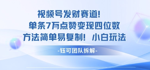 视频号发财赛道单条7W点赞变现四位数方法简单易复制小白玩法-轻创社项目网