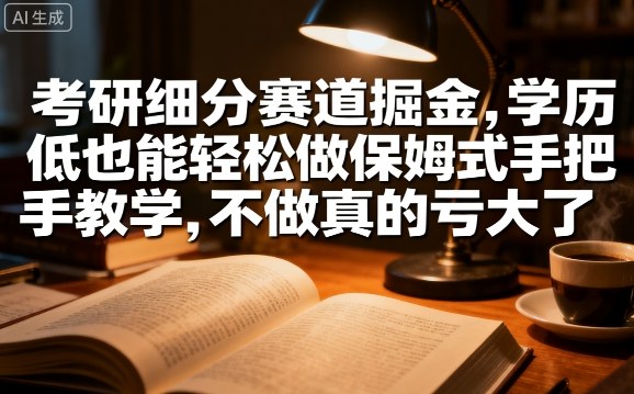 考研细分赛道掘金,日入1k+,学历低也能轻松做保姆式手把手教学,不做真的亏大了【揭秘】-轻创社项目网