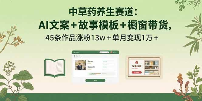 (15925期)中草药养生赛道:AI文案+故事模板+橱带货,45条作品涨粉13w+单月变现1万+-轻创社项目网