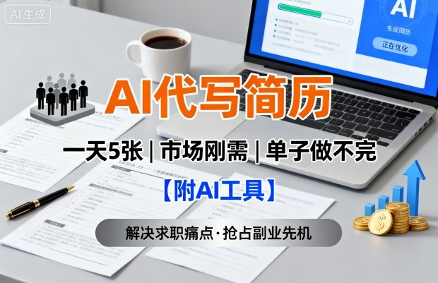 AI代写简历,一天5张,今年找工作难,市场刚需,单子做不完【附AI工具】-轻创社项目网